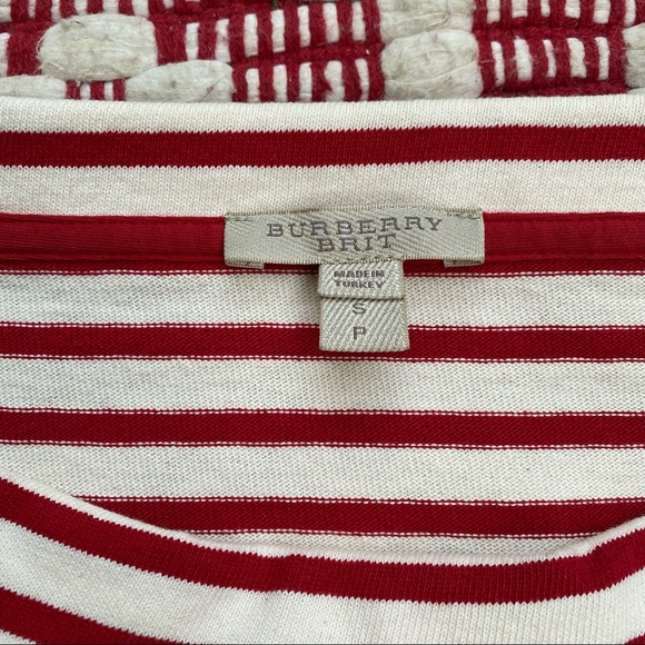 BURBERRY cream and red striped boatneck 3/4 sleeve top S - Picture 9 of 13